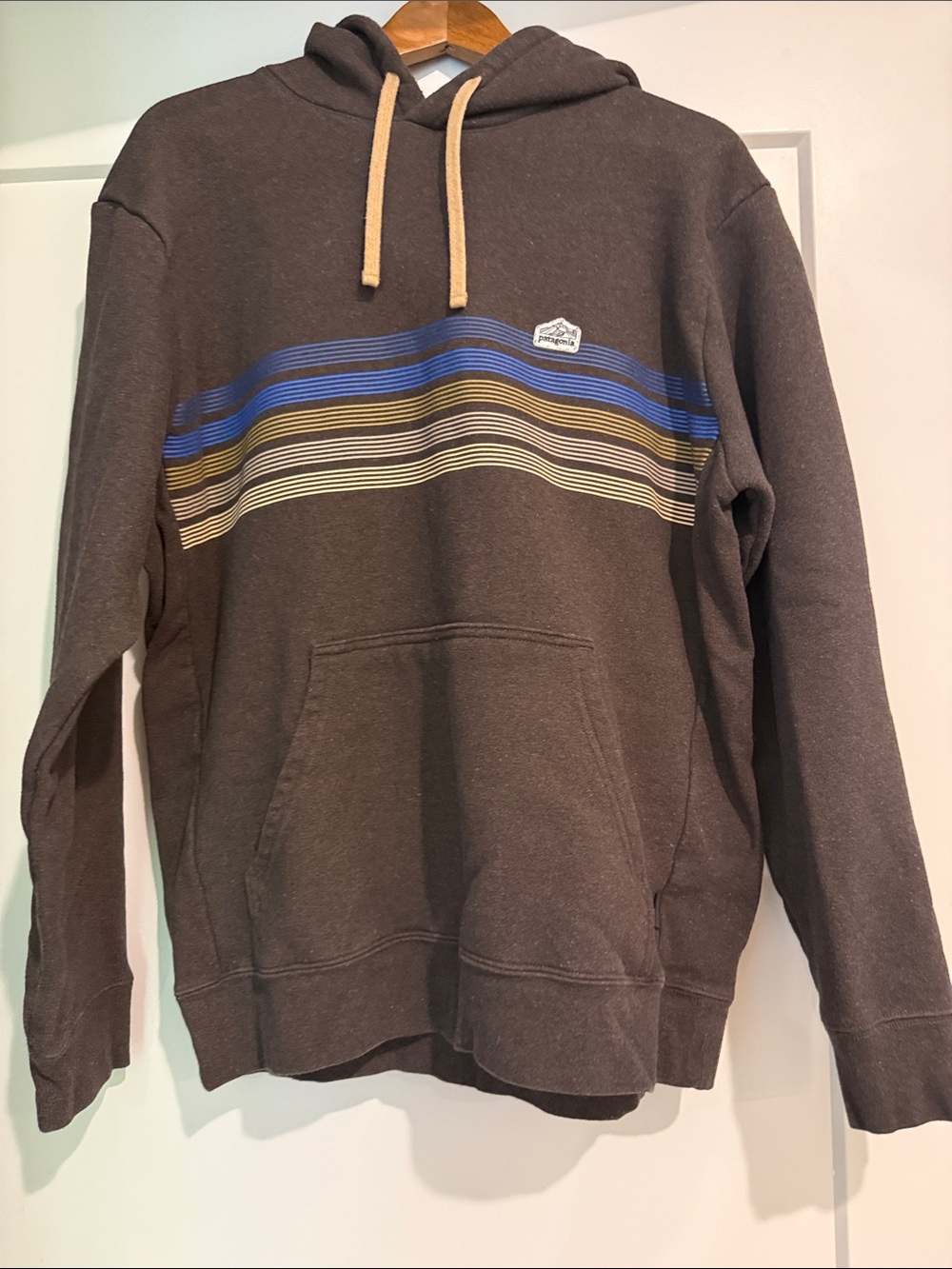 Patagonia Men's Brown Pullover Hoodie with Stripe Detail